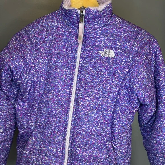 The North Face Girls Reversible Jacket Purple Puffer Fleece Coat Size L (14/16) - Picture 2 of 16